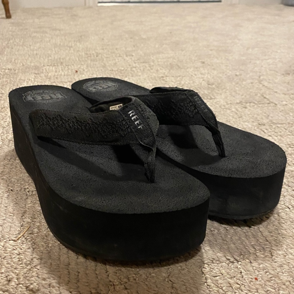 Reef Black Platform Sandals